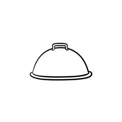 Cloche with platter for serve hand drawn outline doodle icon. Covered dish vector sketch illustration for print, web, mobile and infographics isolated on white background.