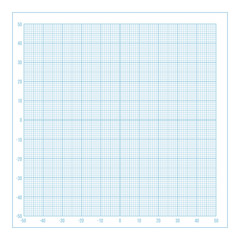 Vector blue metric graph paper with coordinate axis, 1mm grid accented every 10 millimeters