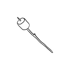Marshmallow on stick hand drawn outline doodle icon. Roasting marshmallow on stick vector sketch illustration for print, web, mobile and infographics isolated on white background.