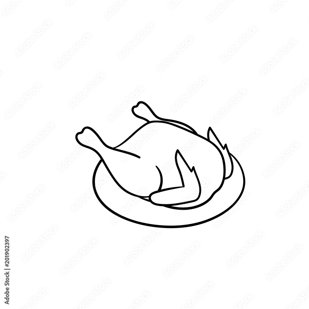 Poster cooked chicken hand drawn outline doodle icon. chicken meat for bake and roast vector sketch illustr