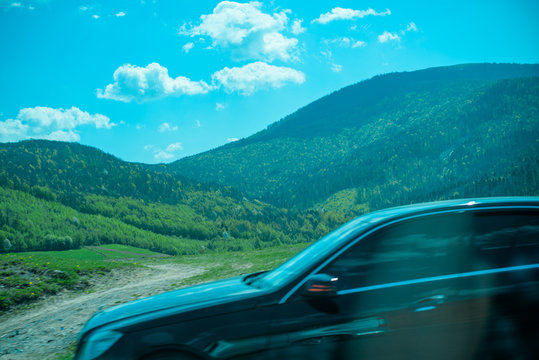 The beautiful nature of mountains and forests, the concept of recreation and tourism 