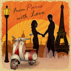 Romantic background. Happy young lovers  in  Paris.
