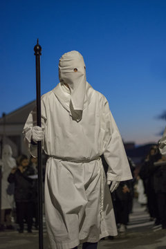 Iglesias/Italy - March 2018: Religious procession of holy week of Easter