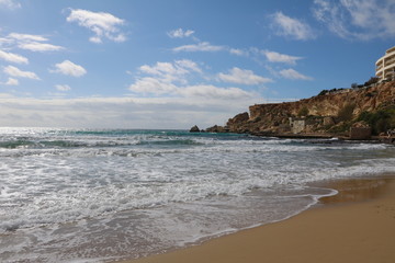 Fototapeta na wymiar Landscape of Golden Bay at the Mediterranean sea in Malta