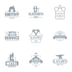 Metal logo set. Simple set of 9 metal vector logo for web isolated on white background