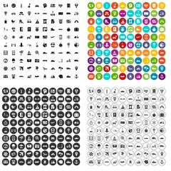 100 destination icons set vector in 4 variant for any web design isolated on white