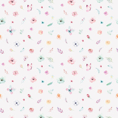 Cute watercolor unicorn seamless pattern with flowers. Nursery magic unicorn patterns. Princess rainbow texture. Trendy pink cartoon pony horse.