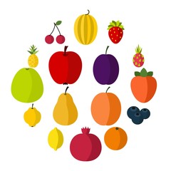 Flat fruit icons set. Universal fruit icons to use for web and mobile UI, set of basic fruit elements isolated vector illustration