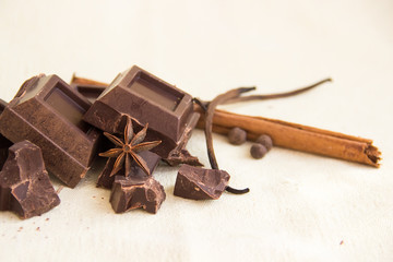 Chocolate pieces and spices.