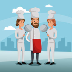 Chefs teamwork at city vector illustration graphic design