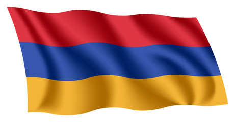 Armenia flag. Isolated national flag of Armenia. Waving flag of the Republic of Armenia. Fluttering textile armenian flag.