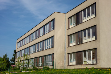 Typical architecture of school buildings built in communist era in Czech Republic