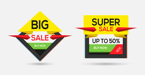 Super sale banner. Sale and discounts. colorful and playful design with glitch effect. Vector illustration