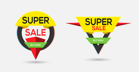 Super sale banner. Sale and discounts. colorful and playful design with glitch effect. Vector illustration