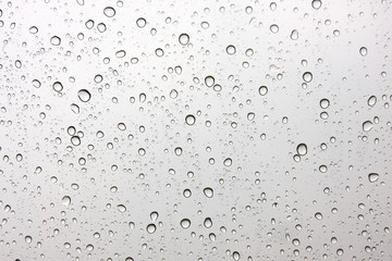 Rain drops on the windshield.