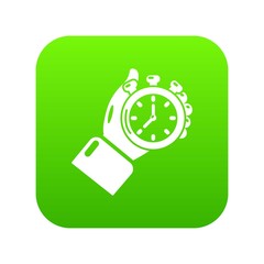 Stopwatch icon green vector isolated on white background