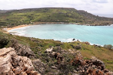 Steep Coastline around Gnejna Bay at the Mediterranean Sea in Malta