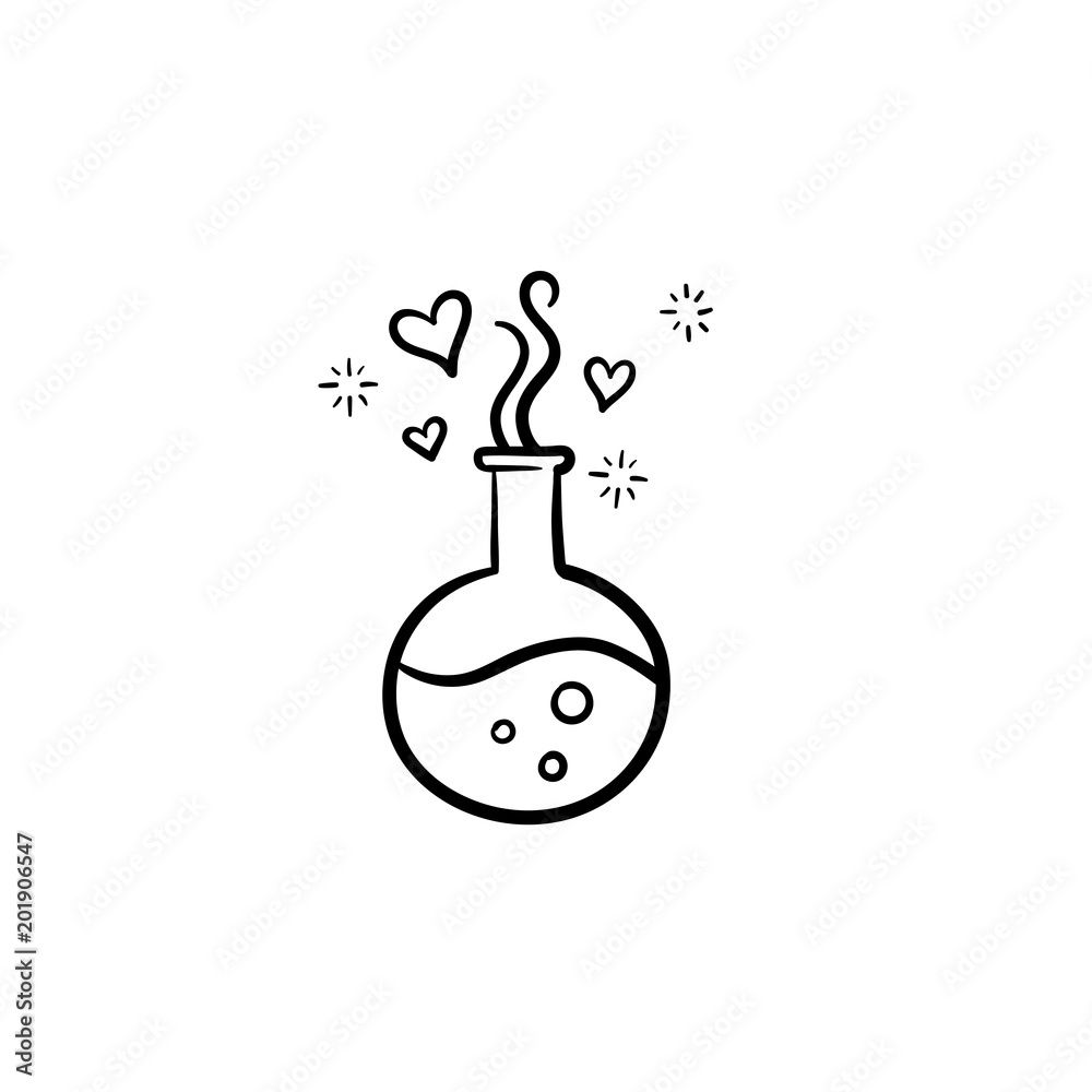 Sticker flask with magic potion hand drawn outline doodle icon