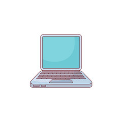 flat hand drawn laptop computer icon. PC notebook with monitor, screen keyboard. Digital technology, internet web design object. Isolated illustration on a white background.