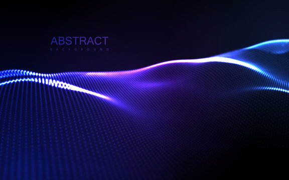 3D illuminated abstract digital wave of glowing particles.