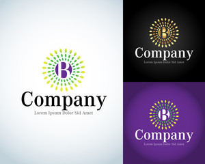 Letter B Logo template. B Letter Design Vector with rays.Type Characters Logotype symbols. Isolated vector illustration.