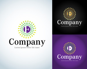 Letter F Logo template. F Letter Design Vector with rays.Type Characters Logotype symbols. Isolated vector illustration.