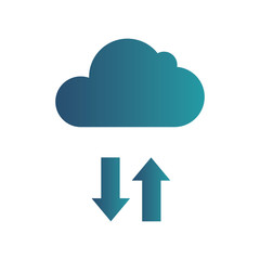 Cloud storage. Cloud icon with data transfer. Isolated gradient blue icon on white background