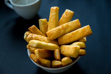 Yellow curd cookies in the form of sticks