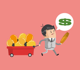 Businessman with money on little cart cartoon vector illustration graphic design
