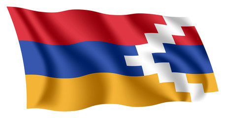 Artsakh flag. Isolated national flag of the Republic of Artsakh. Waving flag of the Nagorno-Karabakh Republic. Fluttering textile artsakh flag.