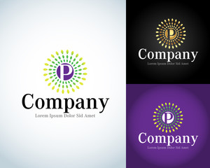 Letter P Logo template. P Letter Design Vector with rays.Type Characters Logotype symbols. Isolated vector illustration.