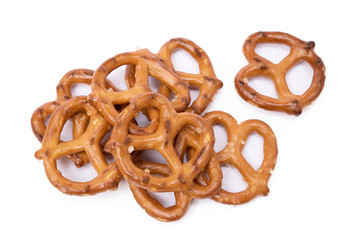Salty cracker pretzel isolated on white background