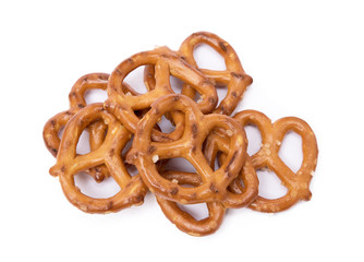 Salty cracker pretzel isolated on white background