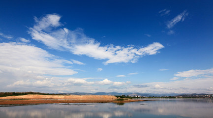 Siberian river under blue sky