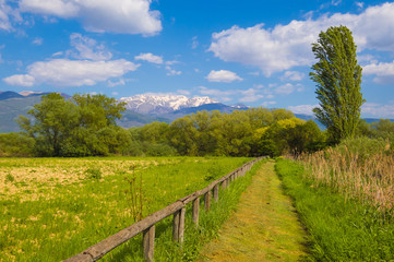 Rieti (Italy) - Natural Reserve of lakes Lungo and Ripasottile, with Terminillo mountain, at the spring