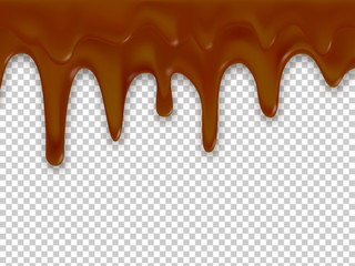 Realistic vector of melted dark sweet chocolate dripping. Vector illustration.