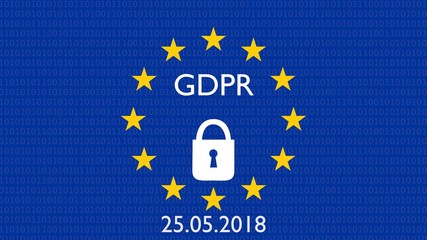 GDPR, DSGVO general data protection regulation concept. 3D rendering, variant with locked lock European flag and 25.05.2018