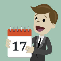 Businessman or manager hold a calendar on his hand. Remembering about some Vector, illustration, flat