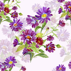 Bouquet from red flowers.Watercolor  seamless   pattern.