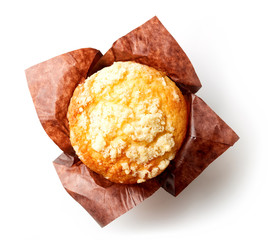Blueberry muffin isolated on white, from above © bigacis