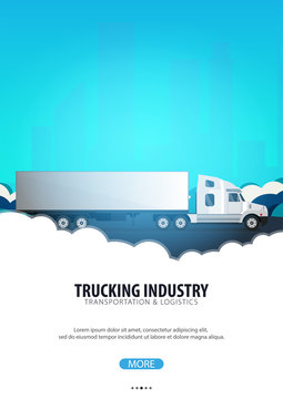 Trucking Industry poster, Logistic and delivery. Semi truck. Vector Illustration
