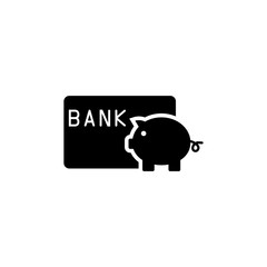 Save Money Piggy Bank with Credit Card. Flat Vector Icon. Simple black symbol on white background