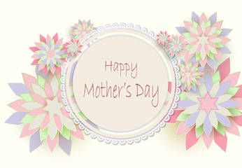 Happy mother's day greeting paper art background. colorful flower with frame paper cut style background