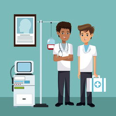 Medical teamwork at office cartoon vector illustration graphic design