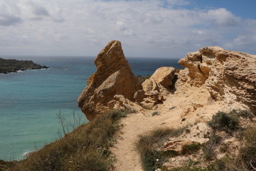 Steep Coastline around Gnejna Bay at the Mediterranean Sea in Malta