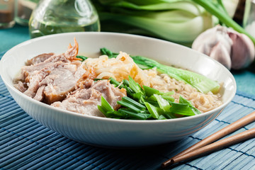 Ramen. Japanese noodle soup with pork