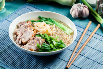 Ramen. Japanese noodle soup with pork
