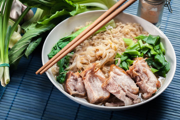 Ramen. Japanese noodle soup with pork