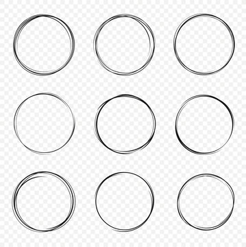 Set of vector hand drawn circles. Circular scribble doodle round circles for message - stock vector.