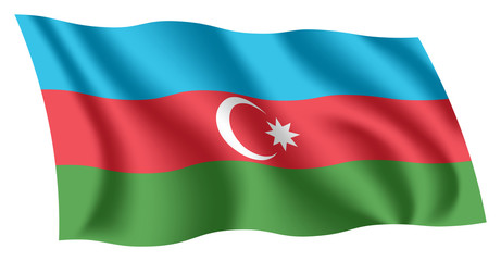 Azerbaijan flag. Isolated national flag of Azerbaijan. Waving flag of Republic of Azerbaijan. Fluttering textile azerbaijani flag.